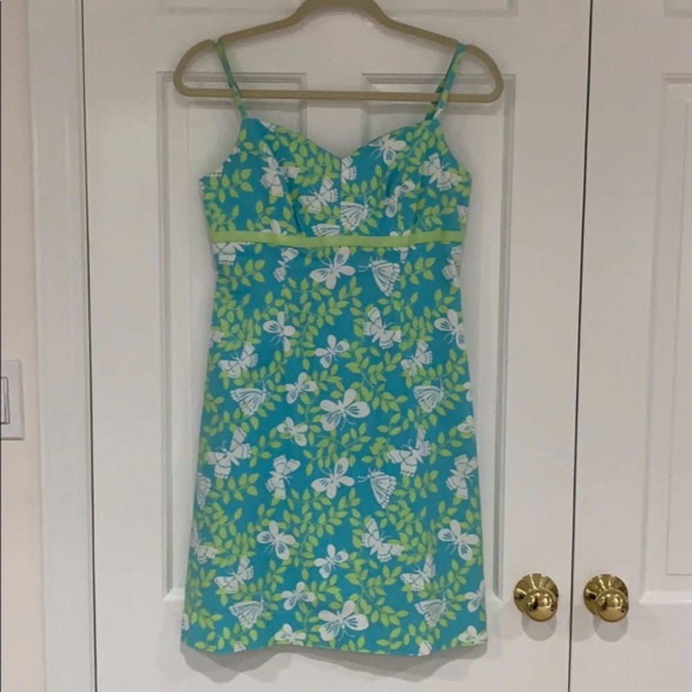 Lily Pulitzer butterfly blue green pique dress